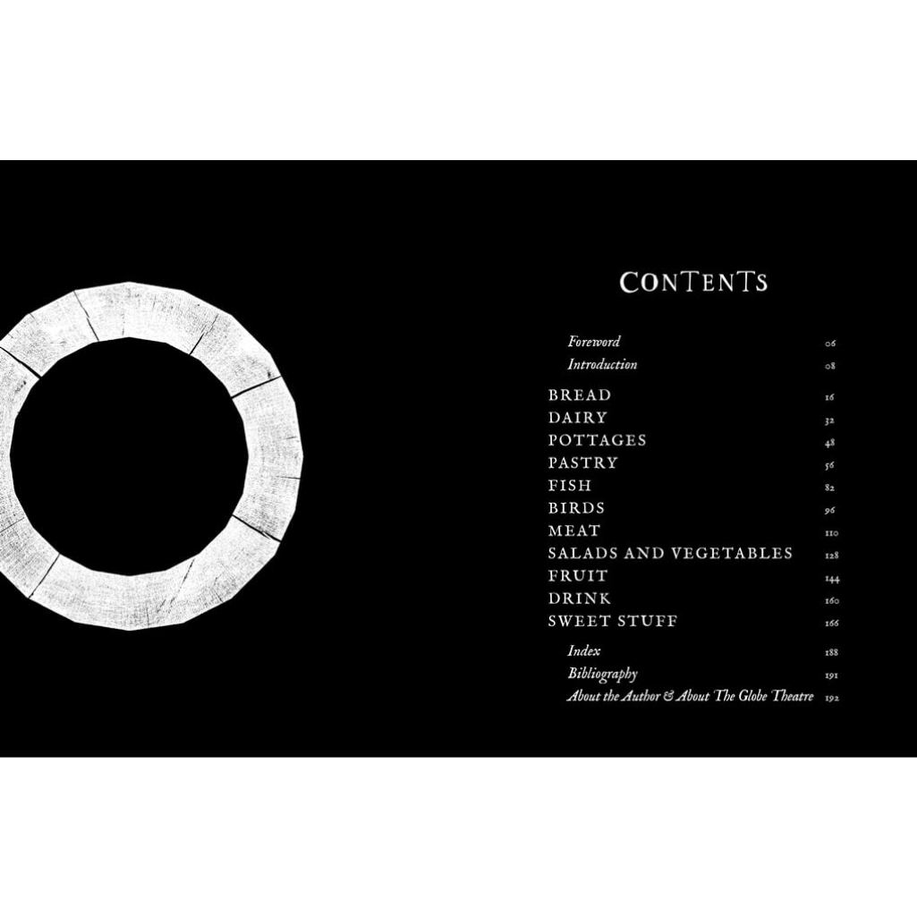 Table of contents page with a black and white design on a white background