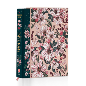 Floral-patterned book with 'Twilight' by Stephenie Meyer on a white background