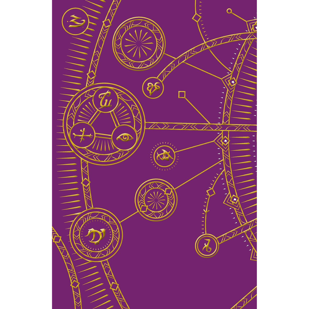 Purple book cover with gold astrological symbols and designs