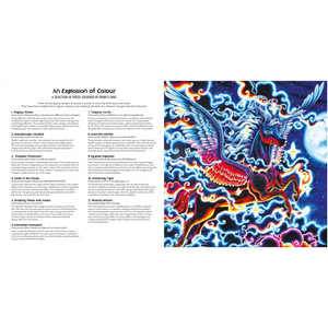 Colorful dragon illustration on a white background with text on the left.