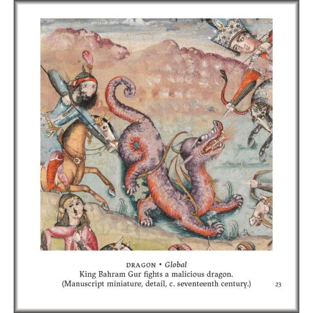 Manuscript miniature of King Bahram Gur fighting a dragon, seventeenth century.