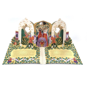 Pop-up book with a royal scene on a white background