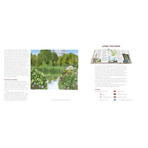 Book page with illustrations of a park and text on a white background