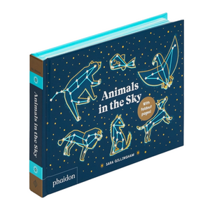 Book titled 'Animals in the Sky' by Phaidon with illustrations of constellations on a blue background.