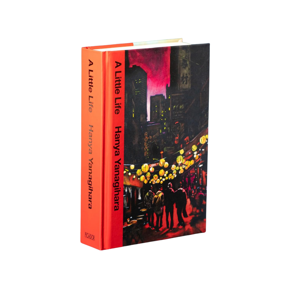 Book titled 'A Little Life' by Hanya Yanagihara with a colorful cover design on a white background