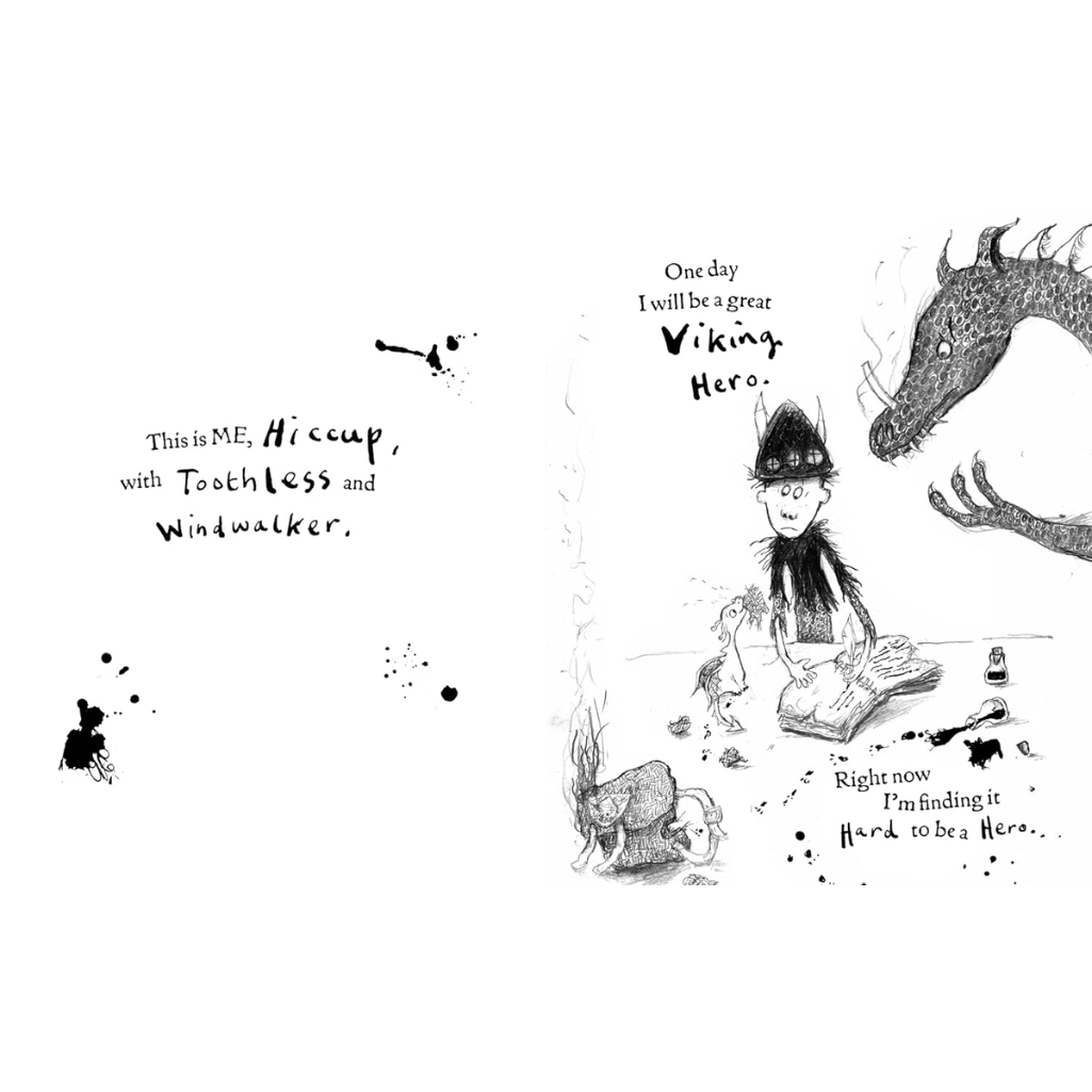Illustration of a character with a dragon and text about being a Viking hero.
