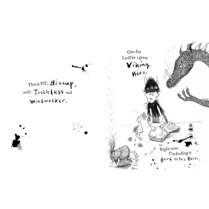 Illustration of a character with a dragon and text about being a Viking hero.