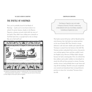 Two pages from a book about the Battle of Hastings, featuring text and illustrations.