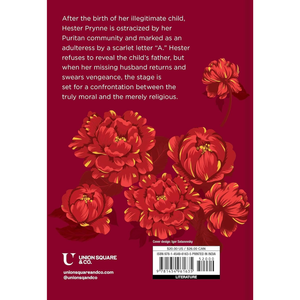 Book back cover with red floral design and text on a red background