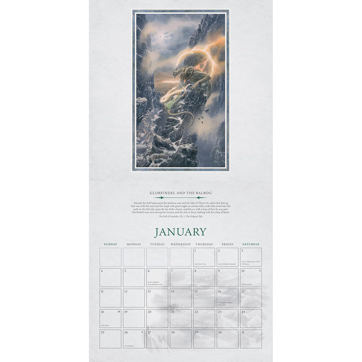 Tolkien 2026 Wall Calendar, Double spread for January