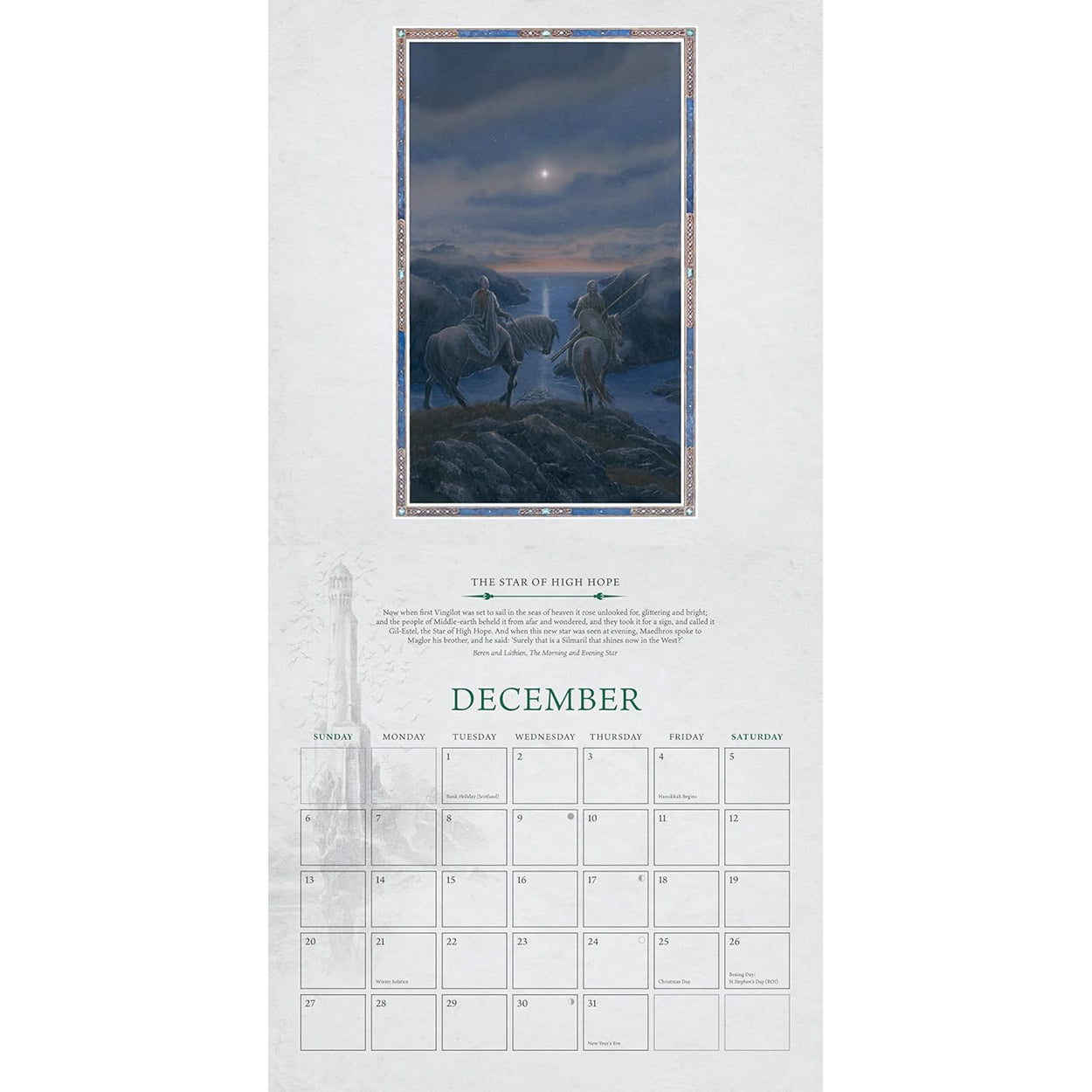 Tolkien 2026 Wall Calendar, double spread for December