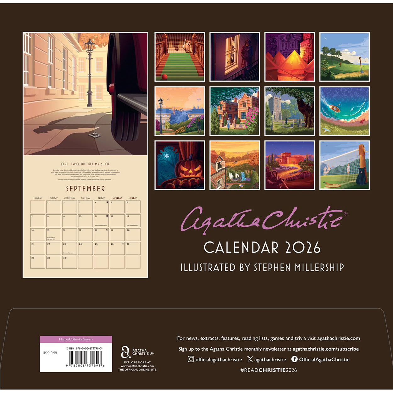 Agatha Christie 2026 Wall Calendar back cover