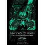 Book cover of 'Beasts with Five Fingers' featuring a fireplace illustration and text.