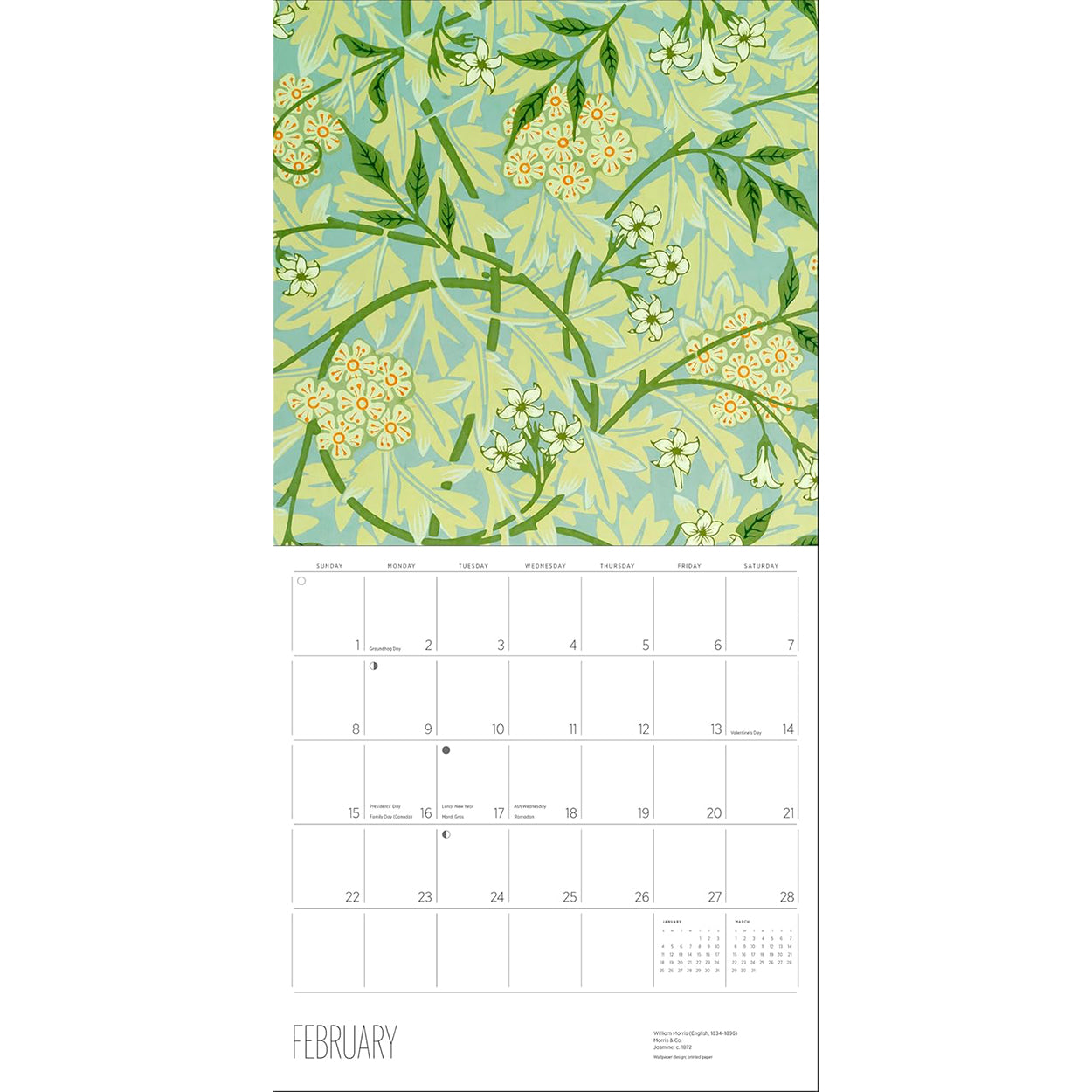 2026 William Morris Wall Calendar: February pages