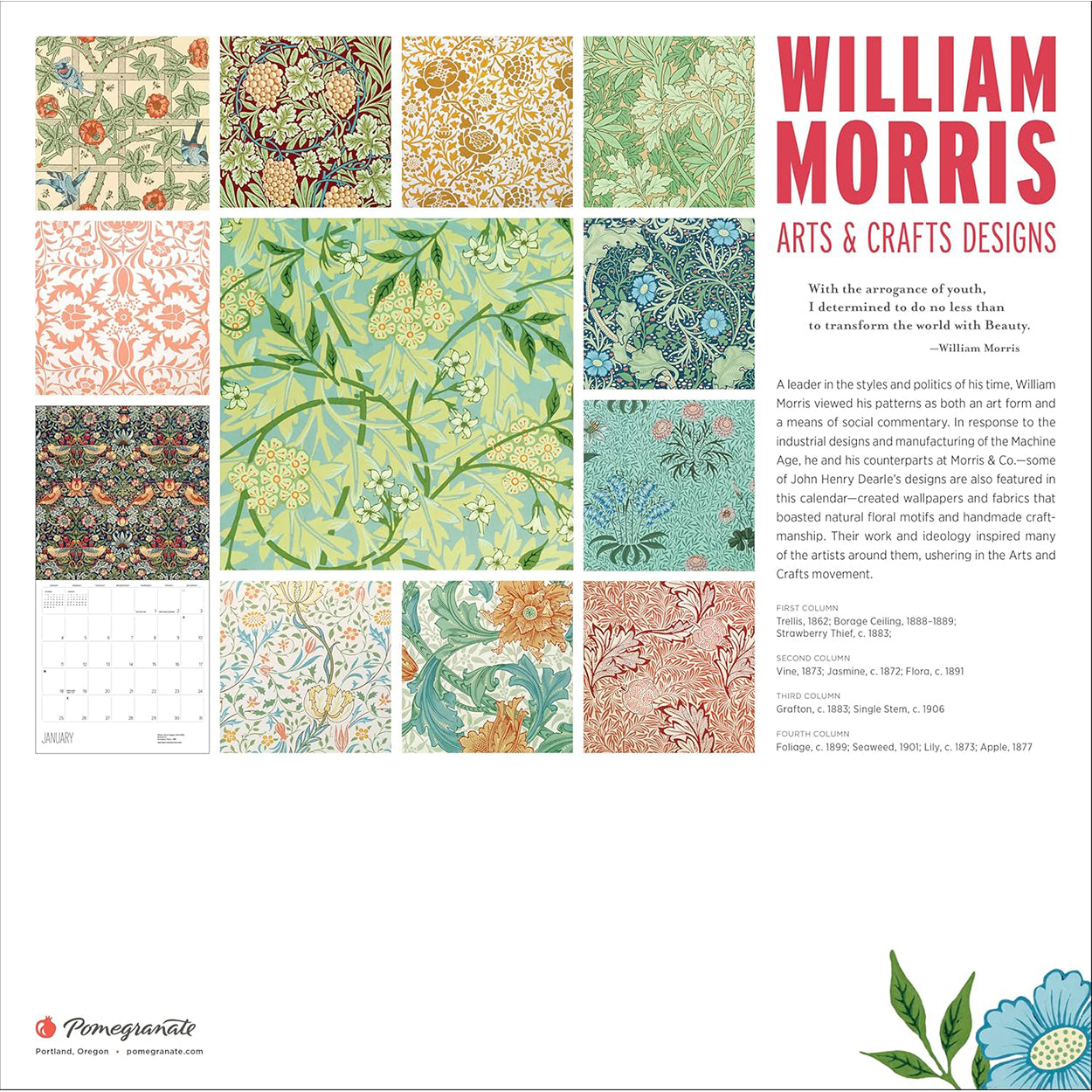 2026 William Morris Wall Calendar: Back Cover