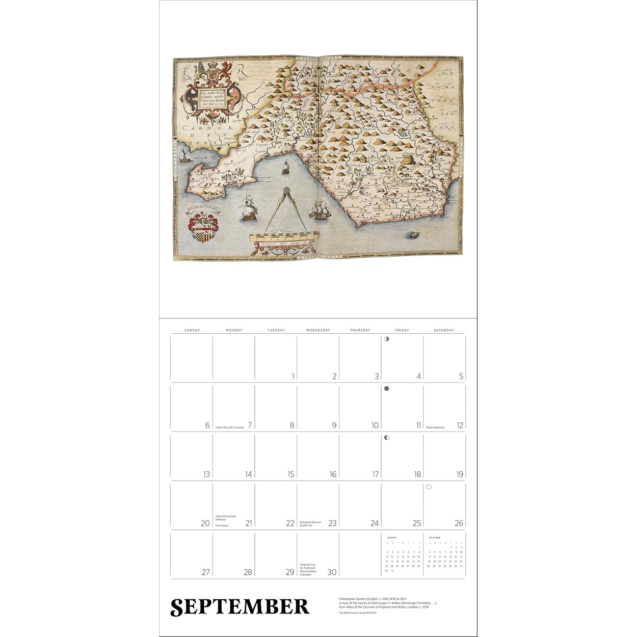 2026 Antique Maps Wall Calendar; September pages