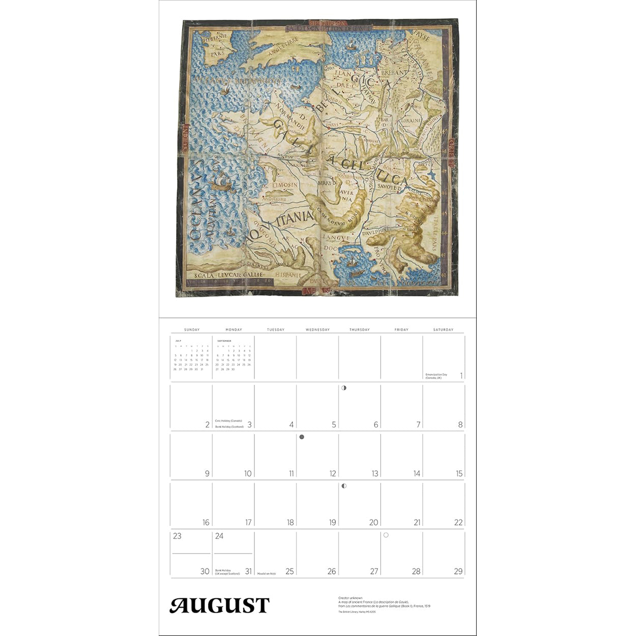 2026 Antique Maps Wall Calendar; August pages