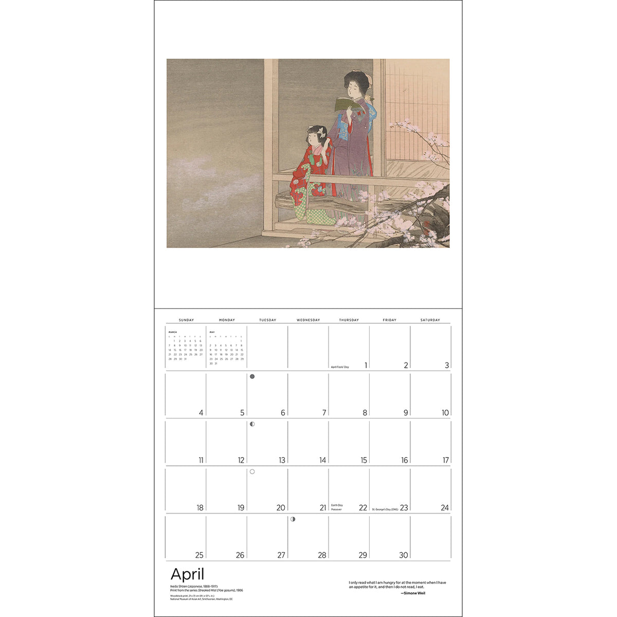 Reading Woman Calendar, spread for April