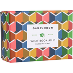 Games Room: What Book Am I? Guessing Game book box featuring a colorful geometric book-patterned cover with a white label in the center.