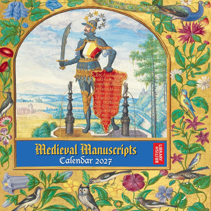 Medieval Manuscripts calendar cover with colorful illustrations and decorative border