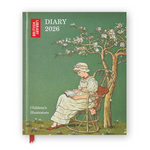Diary cover with Children's llustration of a woman reading under a tree, featuring the British Library logo.