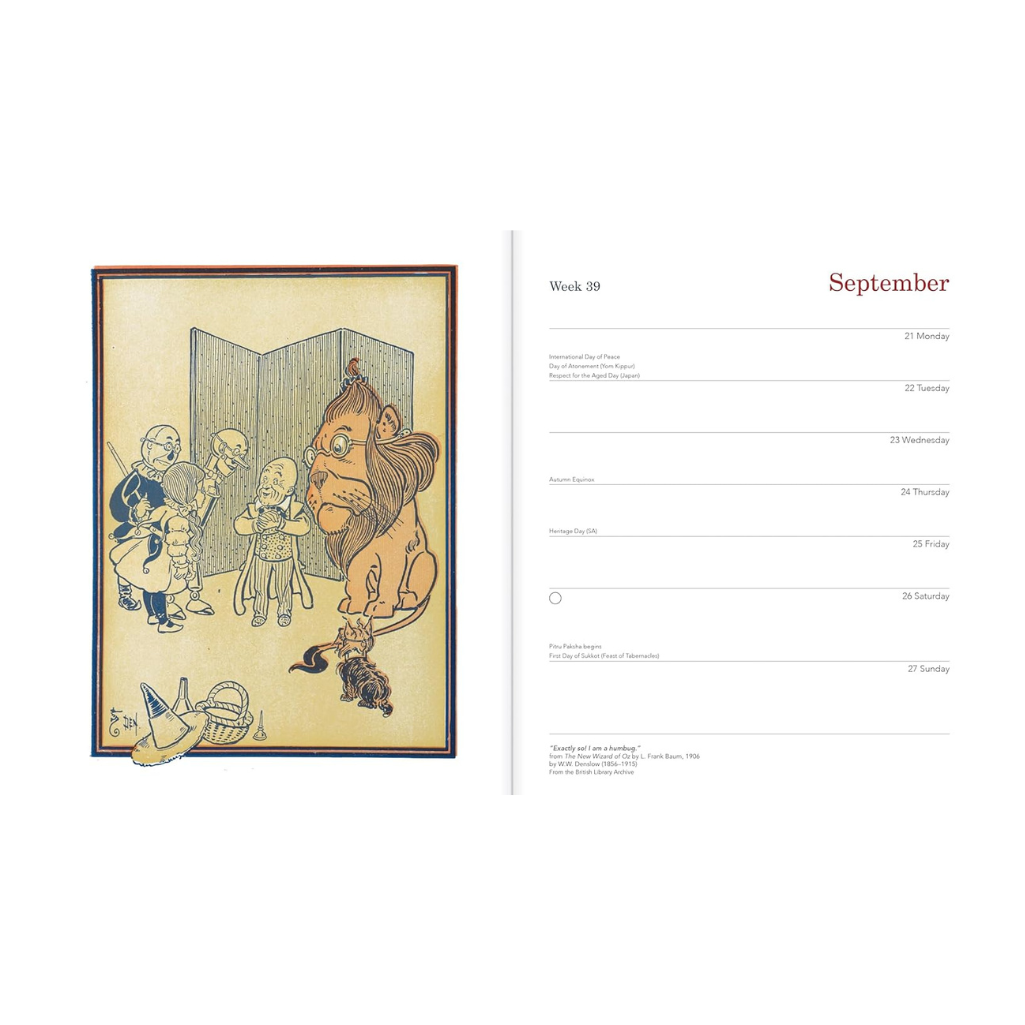 Diary page with illustration from Wizard of Oz, September on the right.