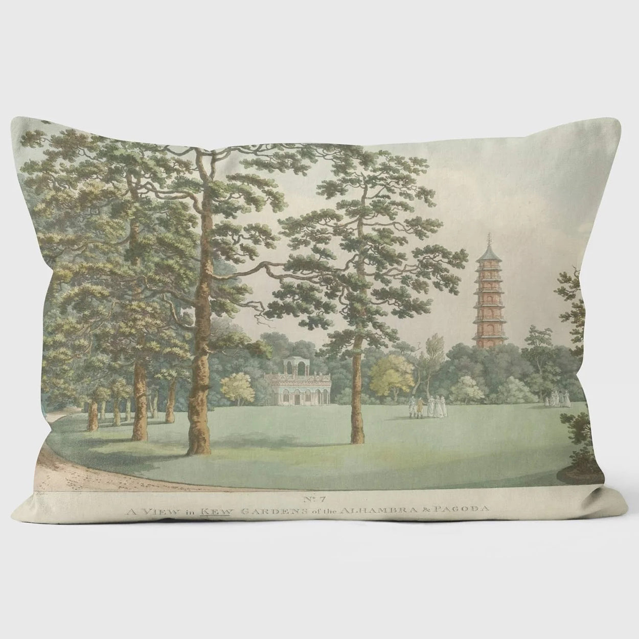 'A View in Kew Gardens of the Alhambra and Pagoda' Cushion