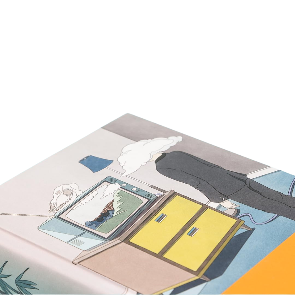 Illustration of a person using a smartphone with a yellow wallet on a table.