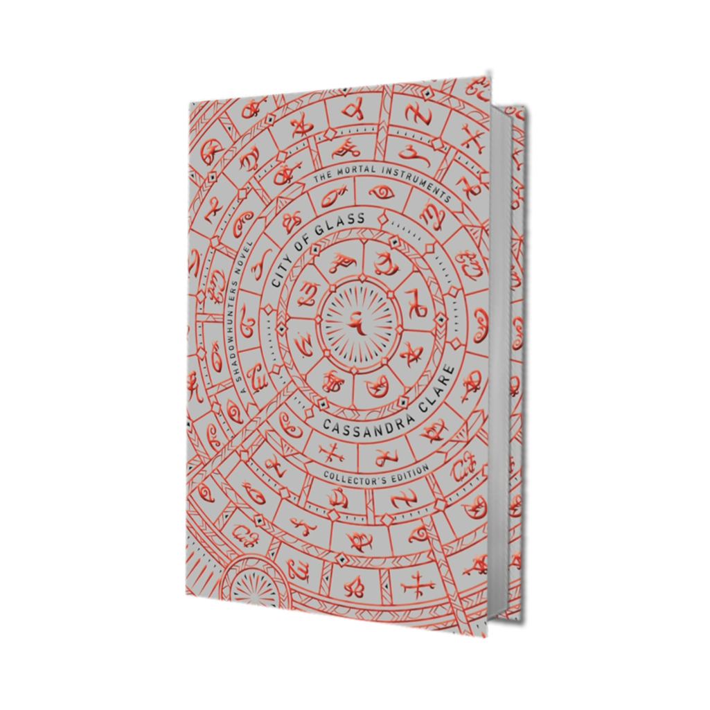 Book with red and white design on a white background
