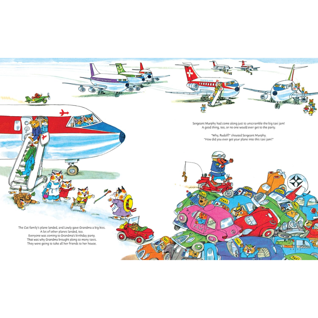 Illustration of various vehicles including airplanes and cars with text on a white background