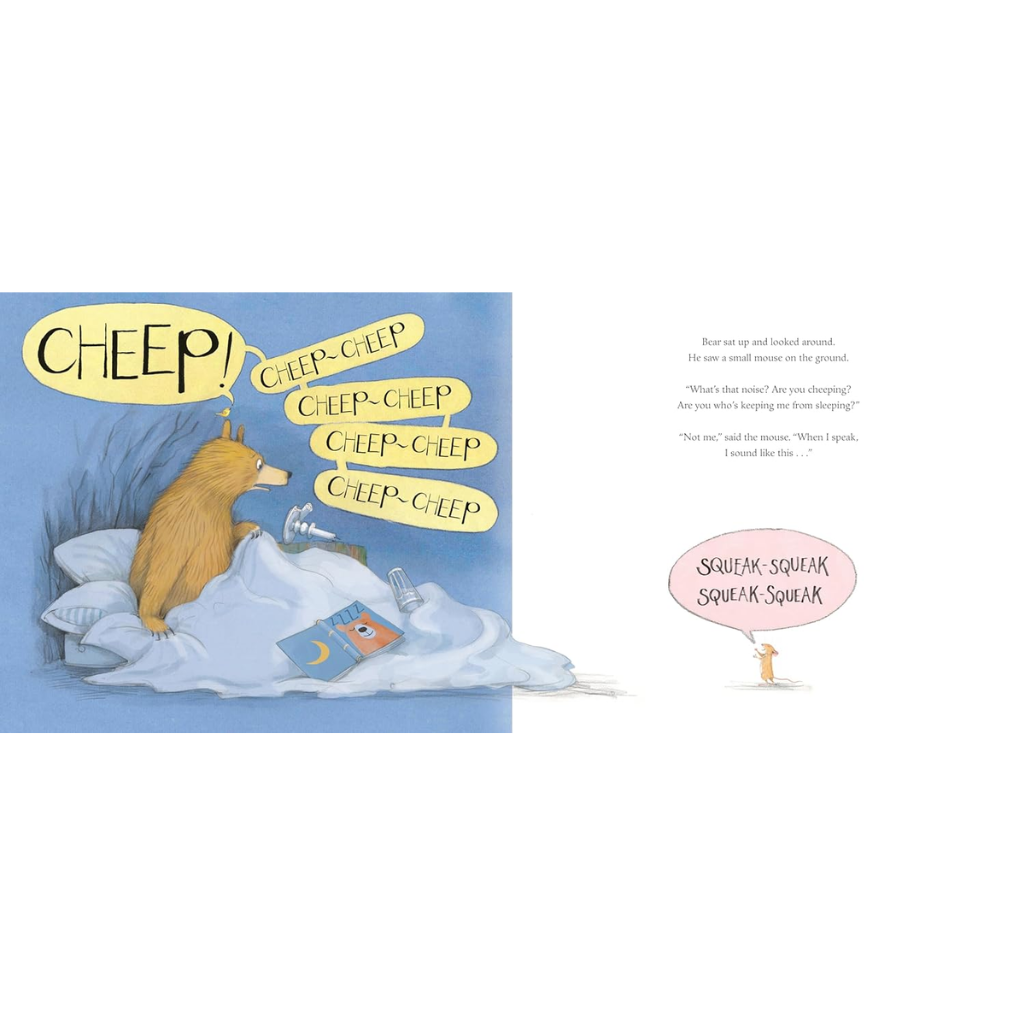 Illustration of a bird in bed with a book, surrounded by text and speech bubbles on a blue background.