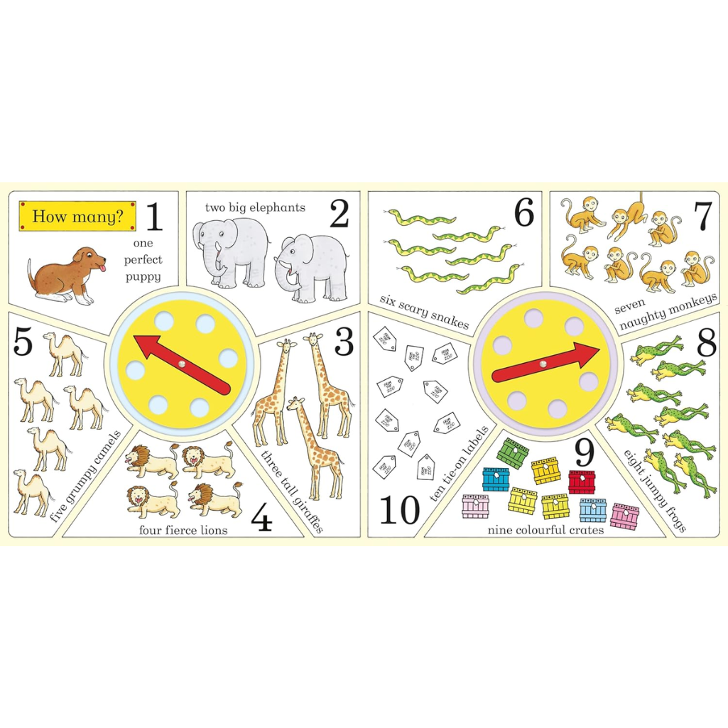 Educational children's chart with illustrations and numbers on a white background