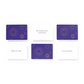 Set of four purple cards with circular patterns and text on a white background