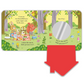 Children's book with animal characters and a red felt flap shaped like a house