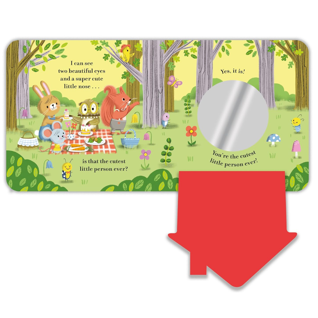 Children's book with animal characters and a red felt flap shaped like a house