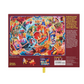 Colorful puzzle box with intricate design and text on a white background
