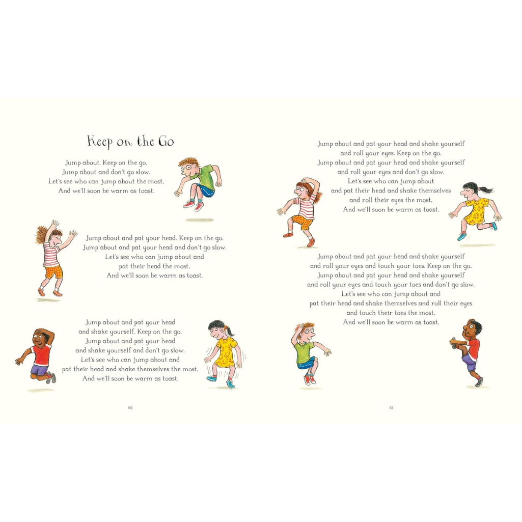 Children's book page with illustrations of children playing and text.
