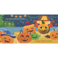 Halloween-themed illustration with pumpkins in costumes and decorations.