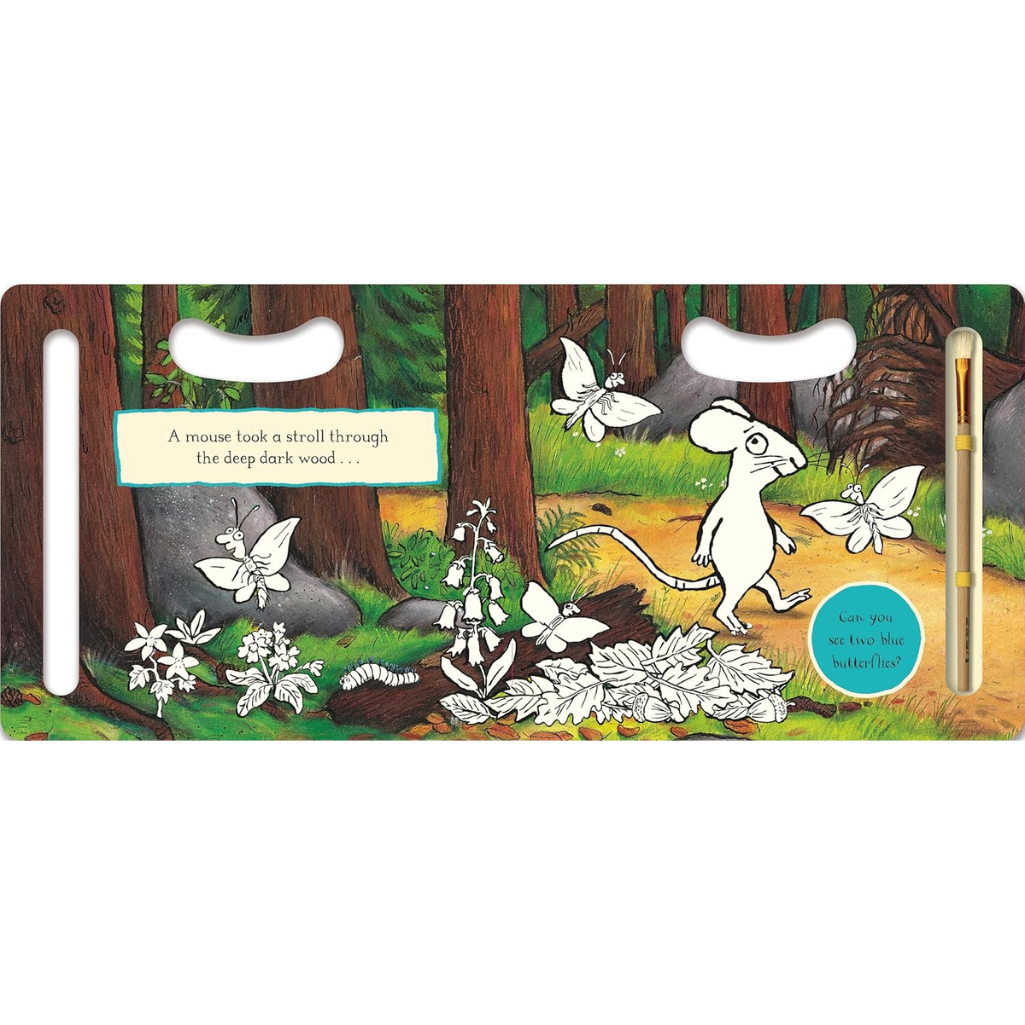 Children's book cover with illustrations of animals in a forest and a pen.