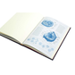 Open book with illustrations on a white background