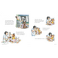 Illustrated book pages showing a sequence of a doctor examining a teddy bear with text.