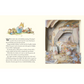 Illustrated book page with a scene of a child waking up and a room interior.