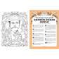Coloring book page with a portrait of Arthur Conan Doyle and text on a white background