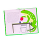 Open book with a green frog illustration on a white background