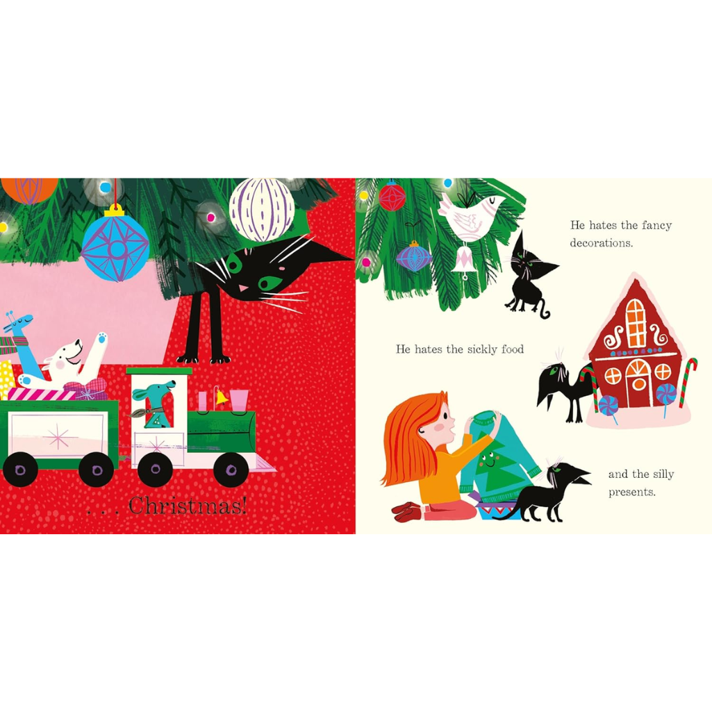 Illustrated book page with Christmas-themed illustrations and text.