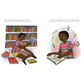 Illustration of a child reading a book with books on shelves in the background