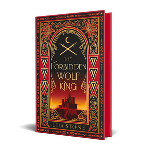 Book titled 'The Forbidden Wolf King' by Leia Stone with decorative cover design.