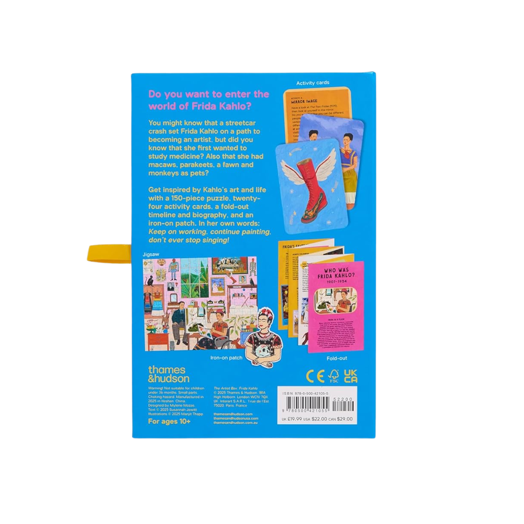 Back cover of a book with colorful illustrations and text on a white background