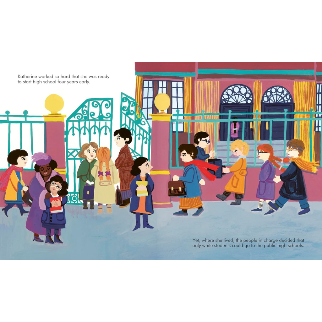 Illustration of children in front of a school with text about high school integration.