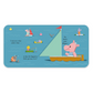 Illustrated book page with a pink hippo on a sailboat and various sea creatures.
